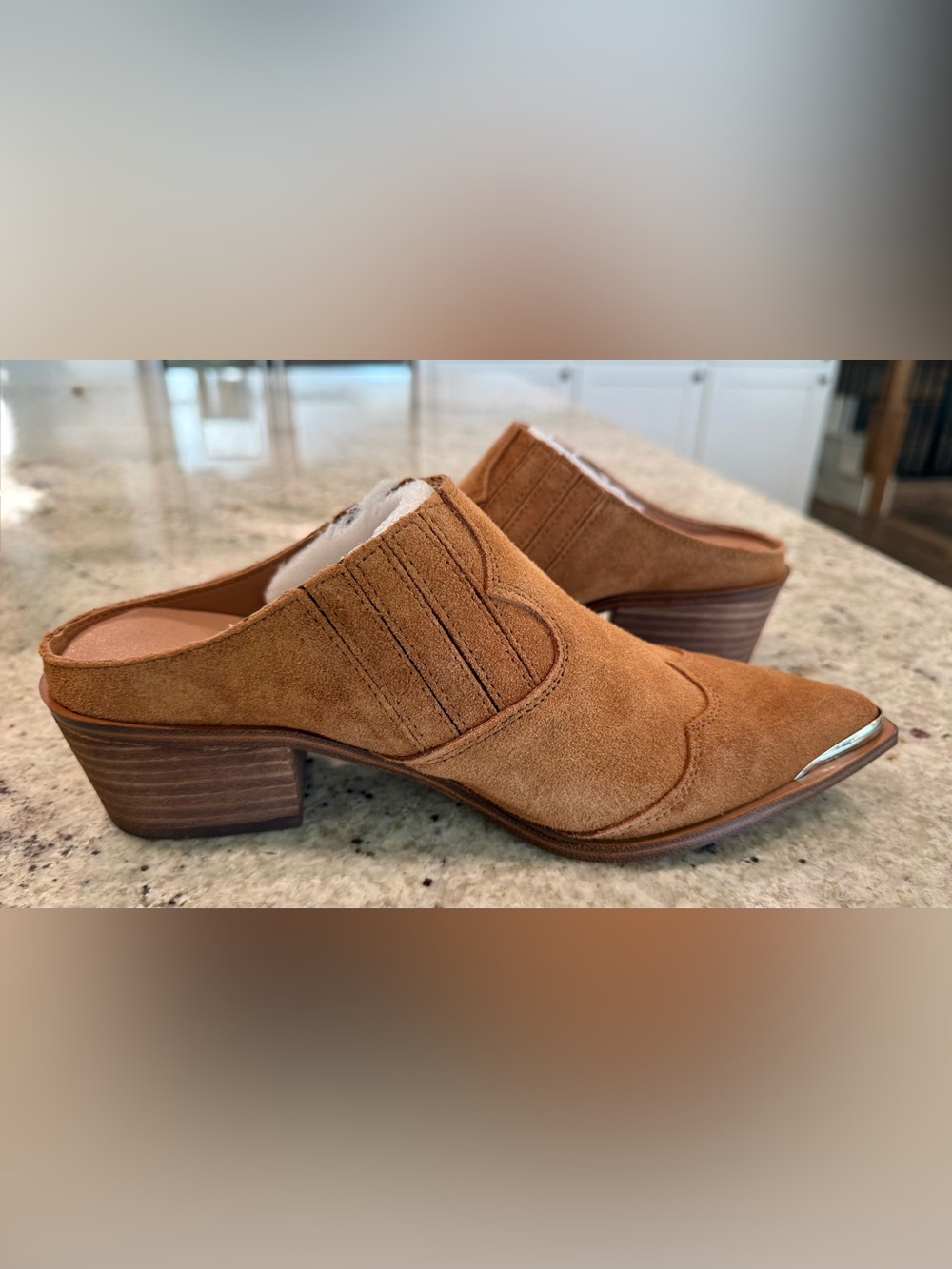 Chinese Laundry "Marishka" Split Suede Western Mule Slide Boots- Brown (NIB) - Picture 5 of 16